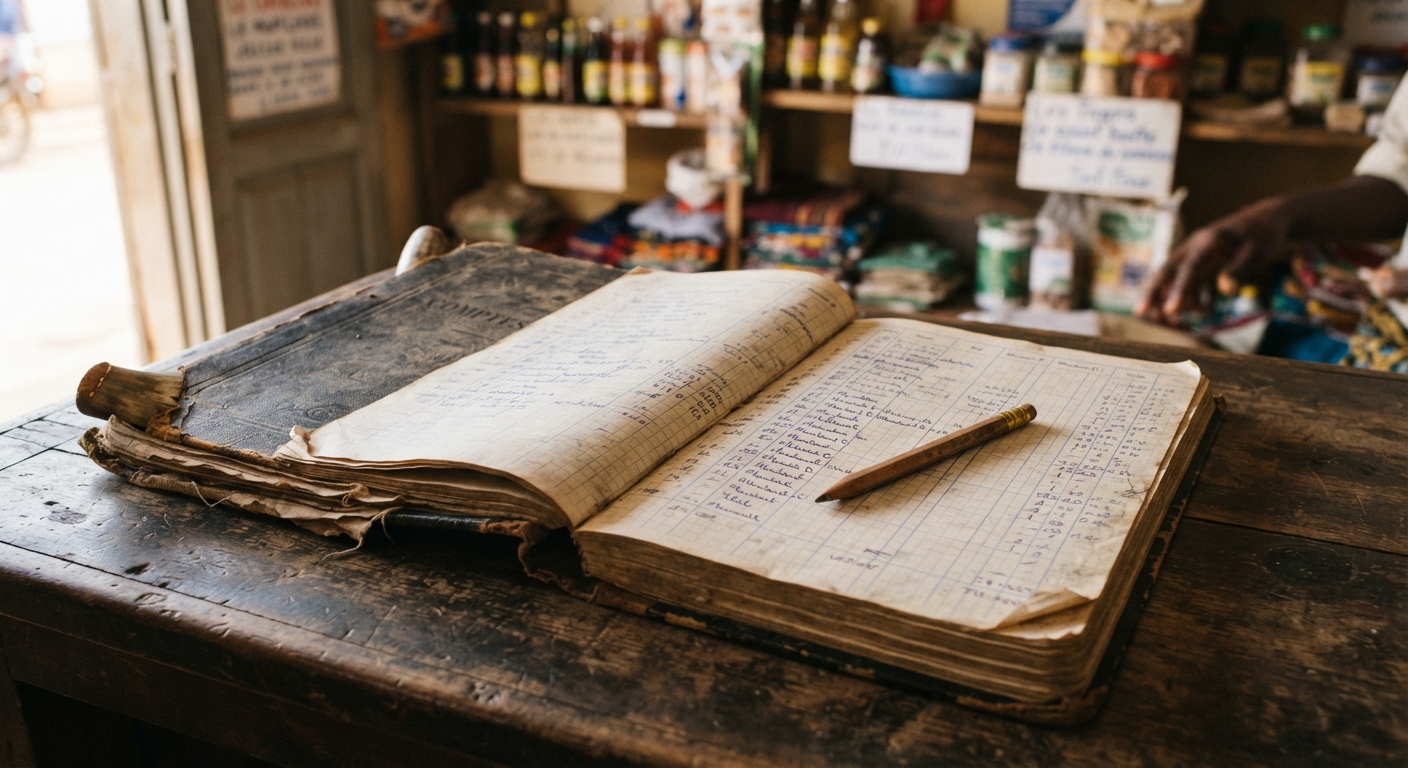 Carnet papier de suivi des dettes posé sur un comptoir